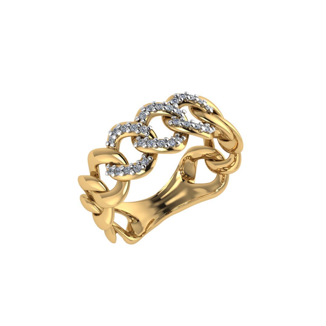 Anel Elo Groumet em Ouro Amarelo 18k com Diamantes