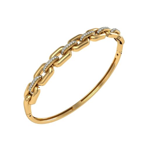 Bracelete Elos Cravejado com Diamantes em Ouro Amarelo 18k