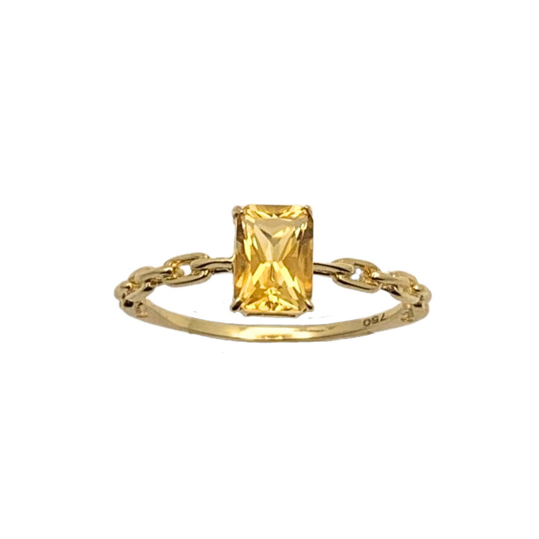 Anel Elos com Citrino Baguete em Ouro Amarelo 18k