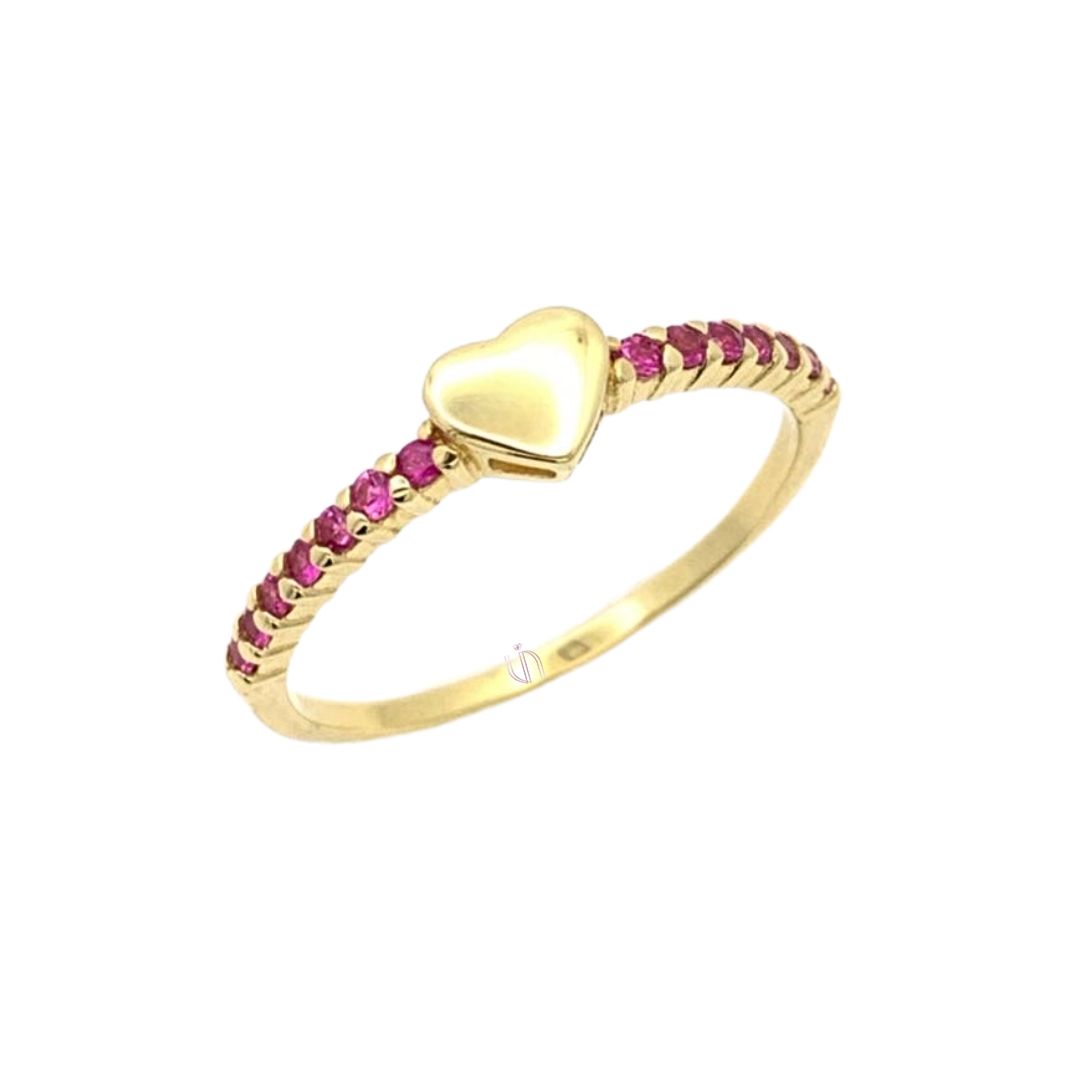 Anel Coração com Topázio Rosa no Aro em Ouro Amarelo 18k
