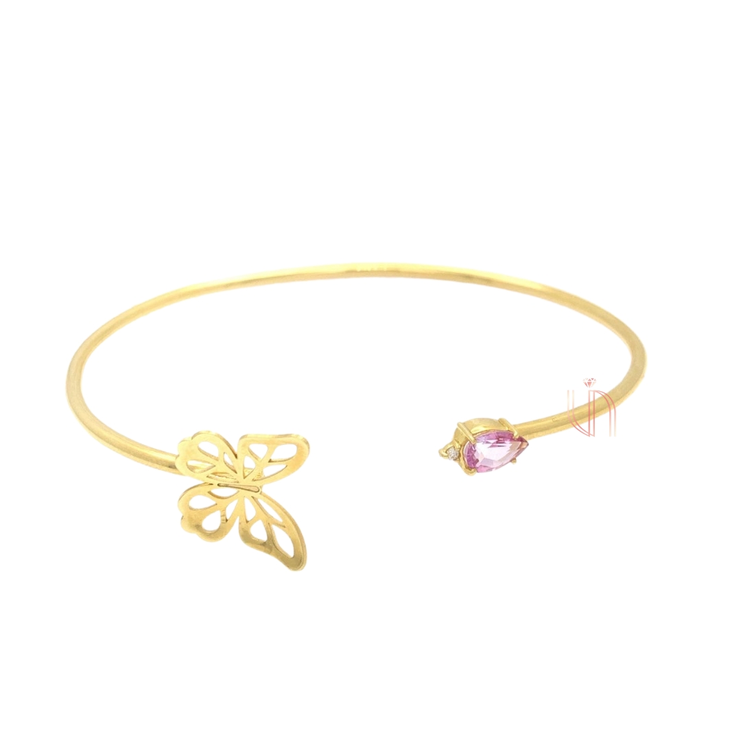 Bracelete Borboleta em Ouro Amarelo 18k com Topázio Rosa e Diamante