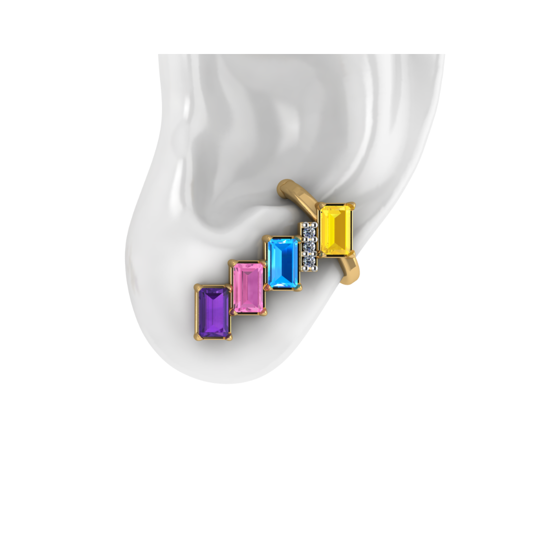 Piercing Segundo Furo Pixels em Ouro Amarelo 18k com Pedras Naturais e Diamantes