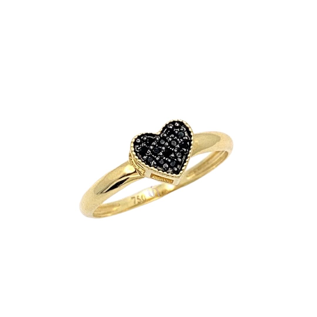 Anel Coração com Spinelli Black em Ouro Amarelo 18k
