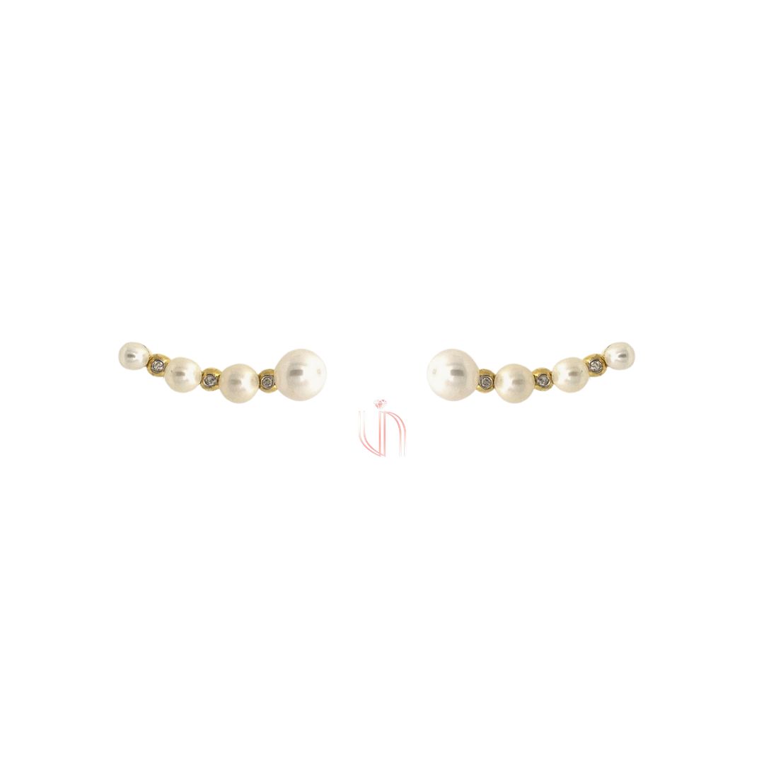 Brinco Ear Cuff Pérolas em Ouro Amarelo 18k com Zircônias