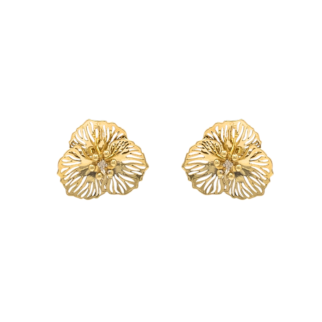 Brinco Flor em Ouro Amarelo 18k com Diamantes