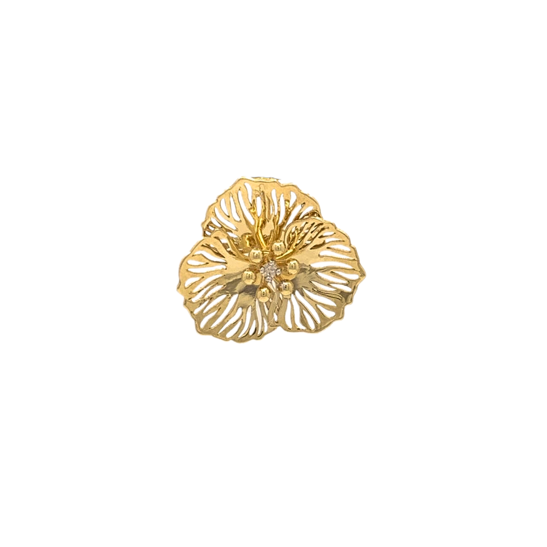 Pingente Flor em Ouro Amarelo 18k com Diamantes