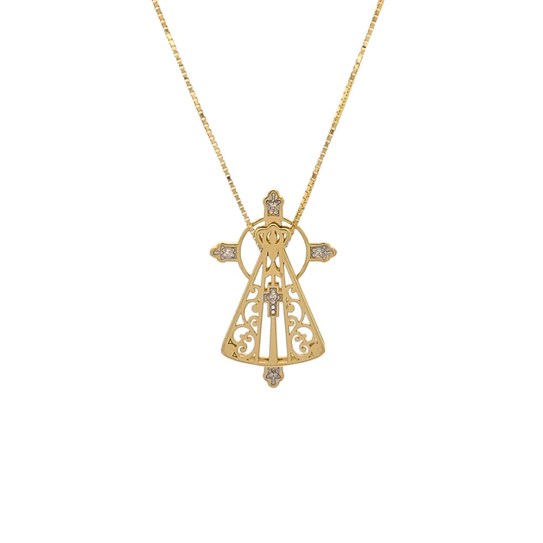 Pingente Nossa Senhora Aparecida Laser em Ouro Amarelo 18k com Diamantes