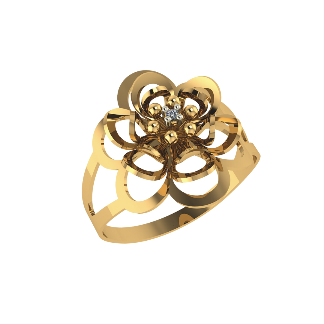 Anel Flor Laser em Ouro Amarelo 18k com Diamante