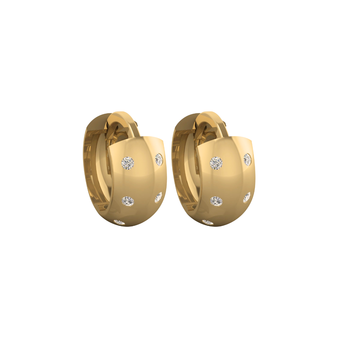 Brinco de Argola P Fosco em Ouro Amarelo 18k com 12 Diamantes