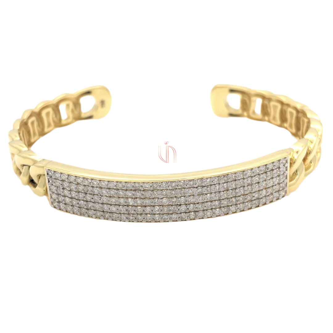 Bracelete Corrente com Placa Cravejada em Diamantes em Ouro Amarelo 18k