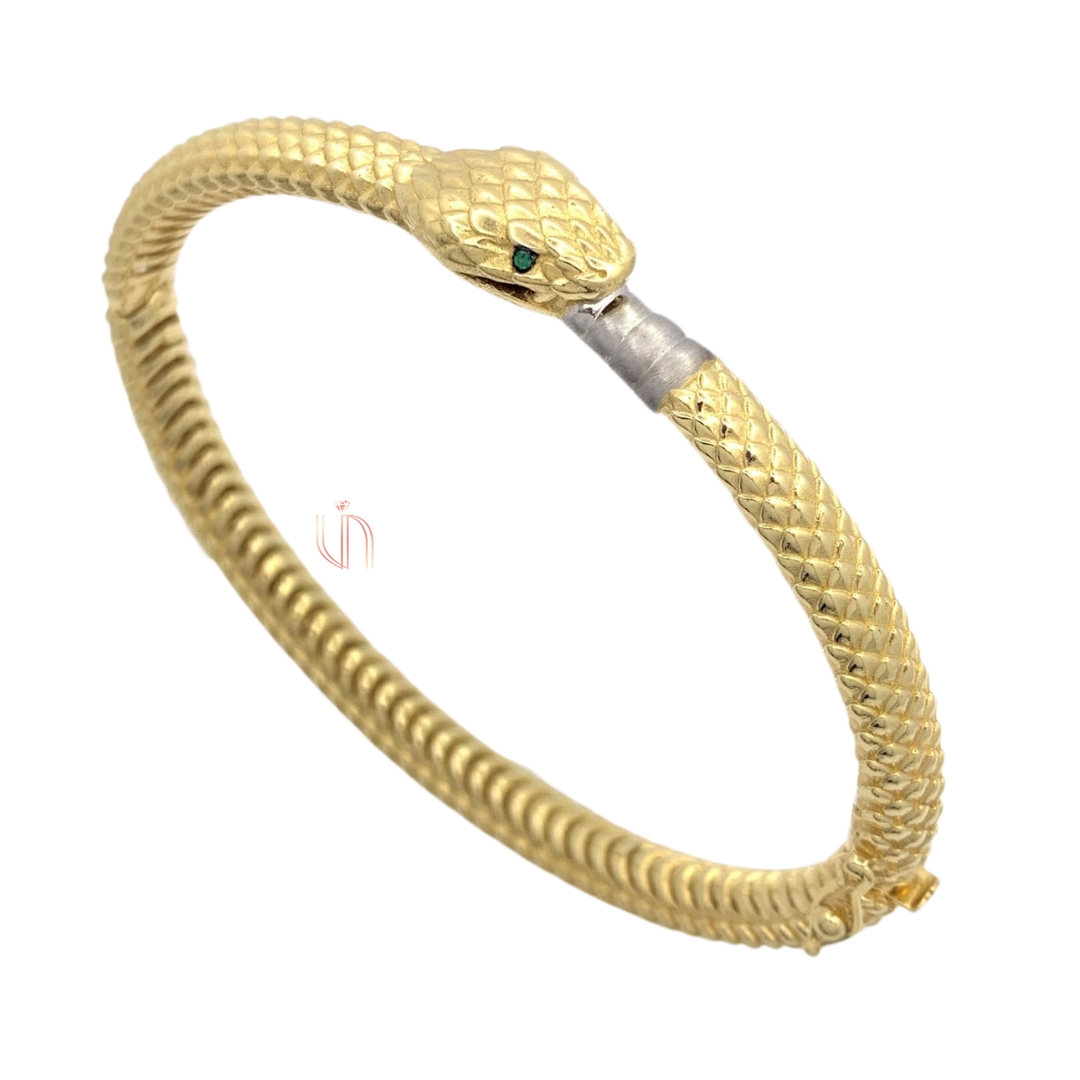 Bracelete Cobra em Ouro Amarelo 18k com Esmeraldas