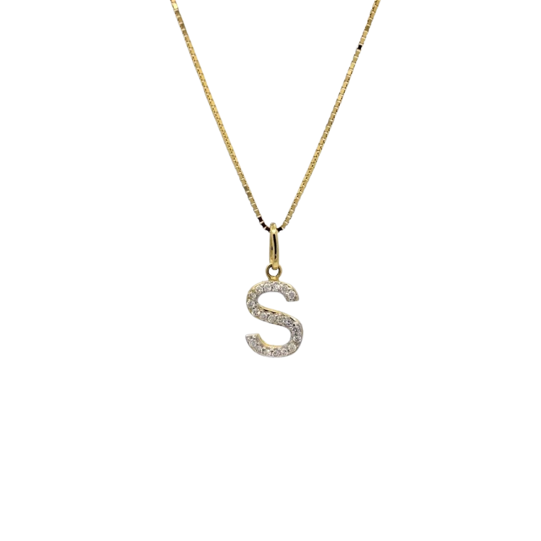 Pingente Letra S em Ouro Amarelo 18k com Diamantes