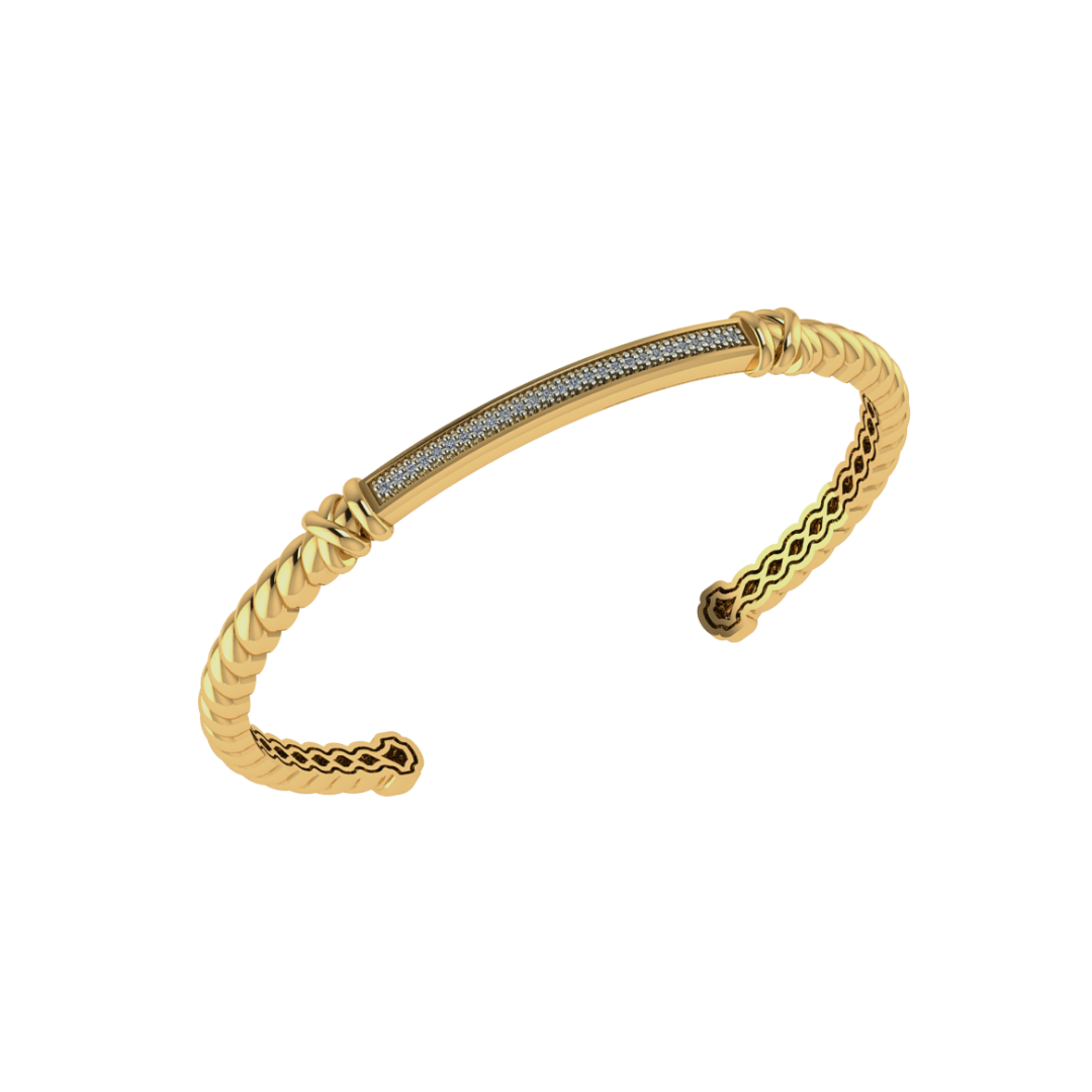 Bracelete Aberto Corda em Ouro Amarelo 18k com Diamantes