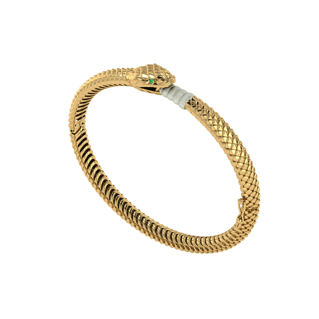 Bracelete Cobra em Ouro Amarelo 18k com Esmeraldas