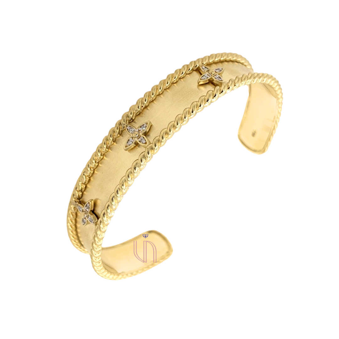 Bracelete Corda com Flor em Ouro Amarelo 18k com Diamantes