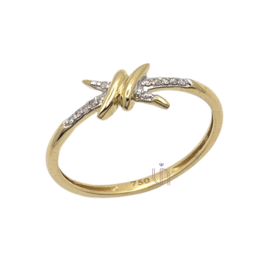 Anel Arame Farpado em Ouro Amarelo 18k com Diamantes