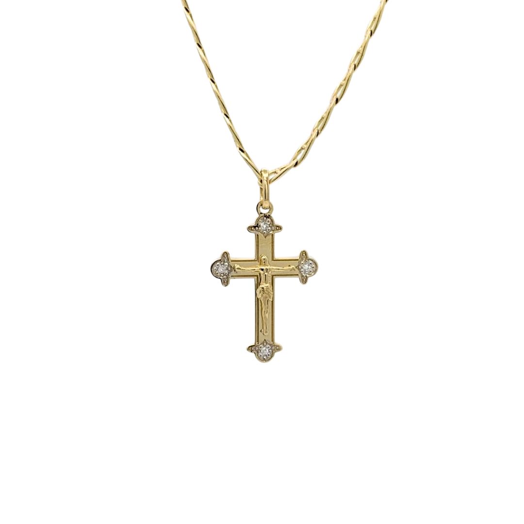 Pingente Cruz com Cristo em Ouro Amarelo 18k com Diamantes