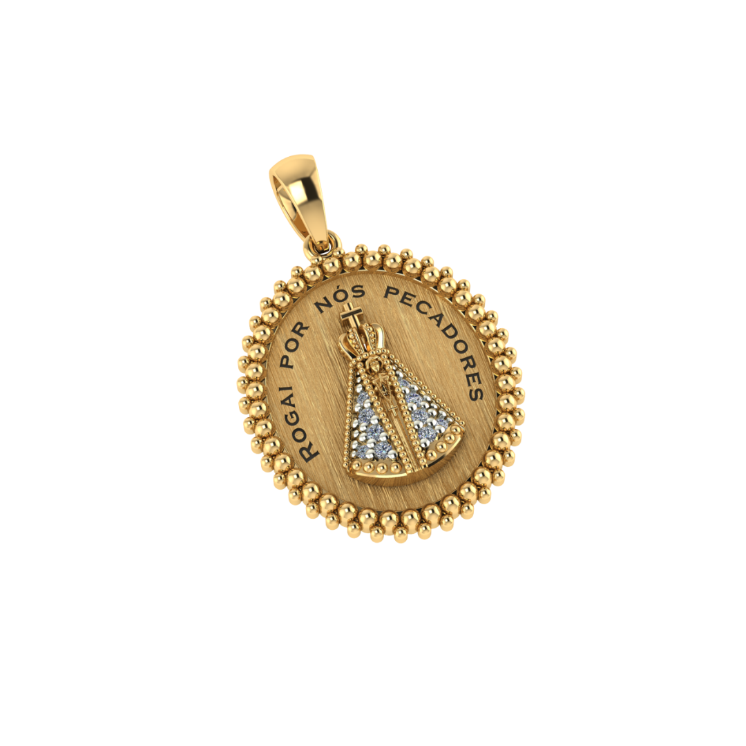 Pingente Oval Nossa Senhora Aparecida em Ouro Amarelo 18k com Diamantes