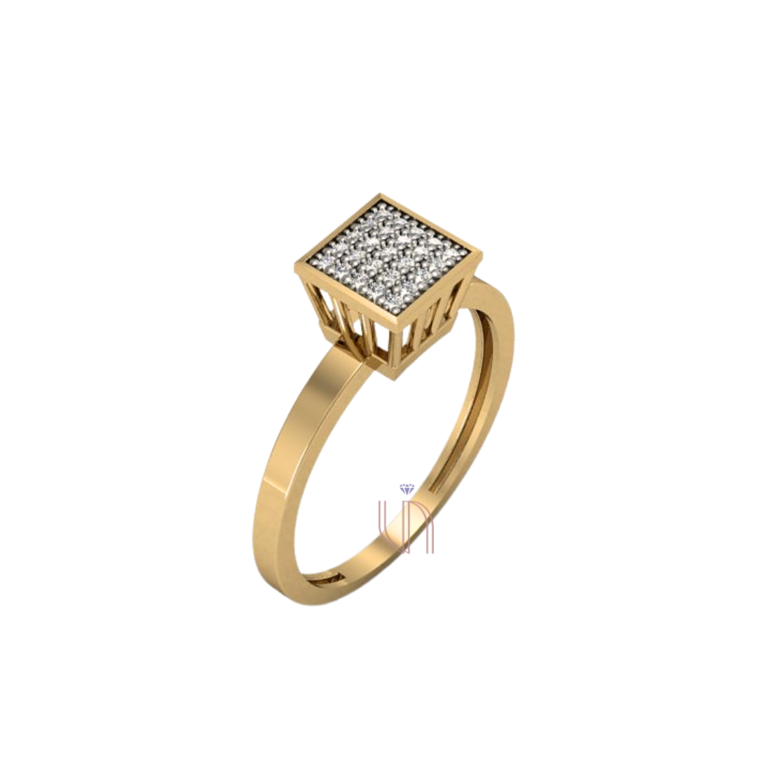 Anel Chuveiro Quadrado em Ouro Amarelo 18k com Diamantes