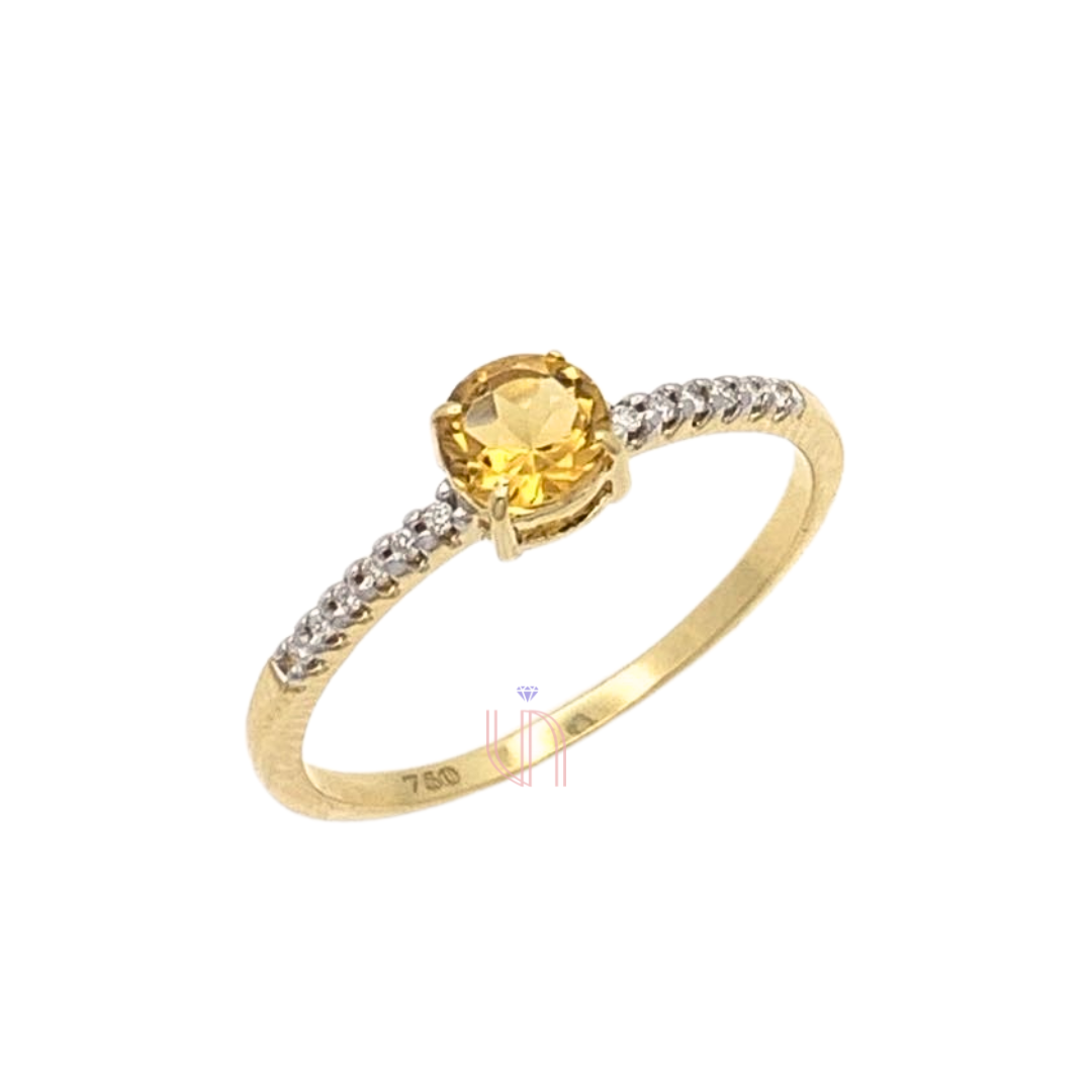 Anel em Ouro Amarelo 18k com Diamantes e Citrino