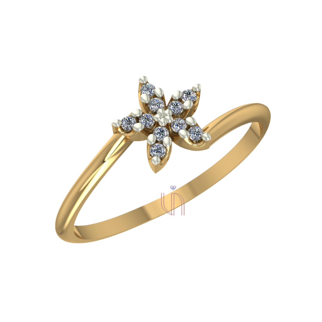 Anel Flor em Ouro Amarelo 18k com Diamantes