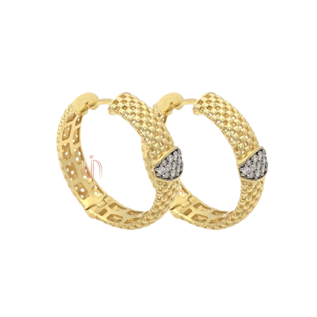 Brinco de Argola Trama em Ouro Amarelo 18k com Diamantes