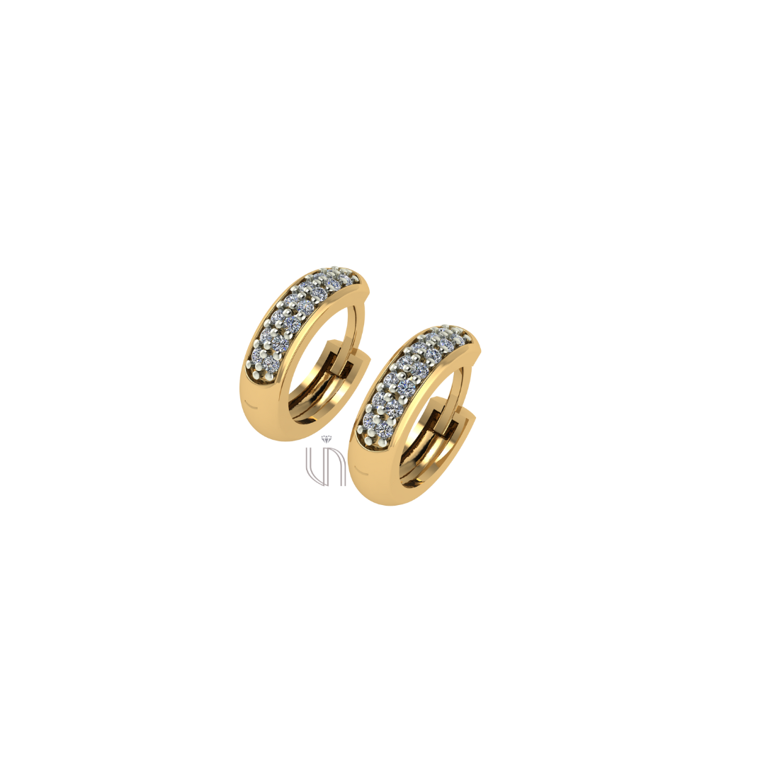 Brinco de Argola M em Ouro Amarelo 18k com 28 Diamantes