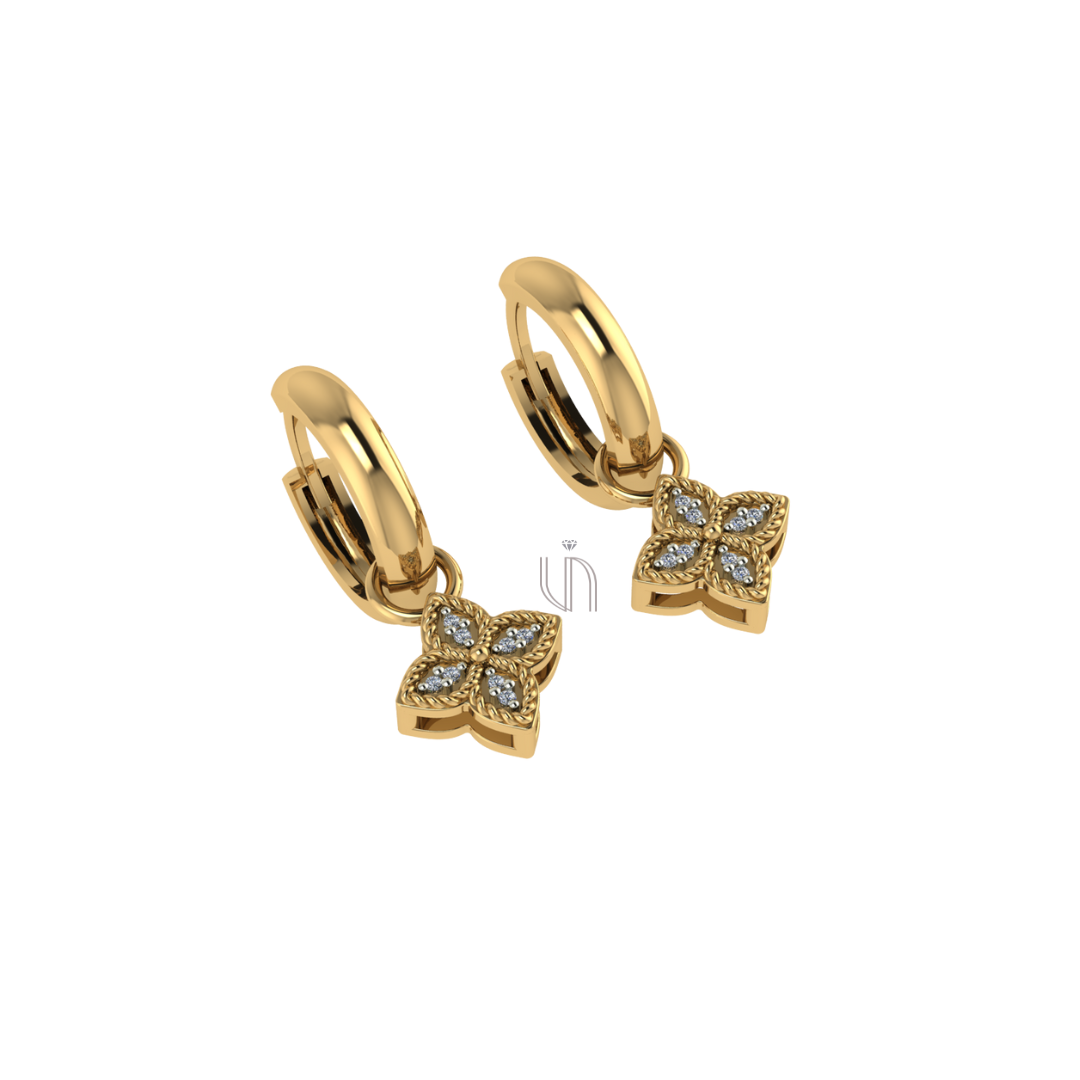 Brinco de Argola em Ouro Amarelo 18k com Pingente Daphne com Diamantes