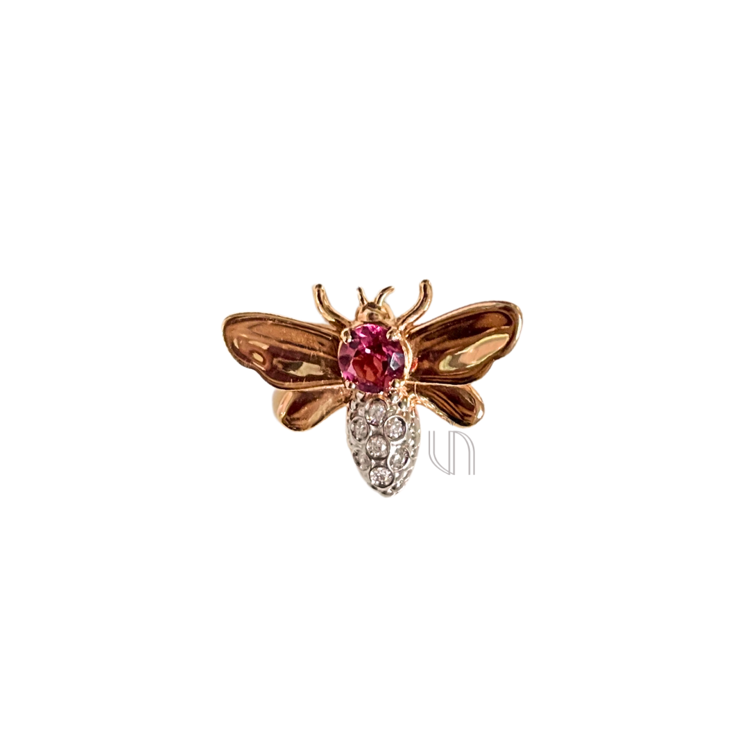 Pingente Abelha em Ouro Rose 18k Turmalina Rosa e Diamantes