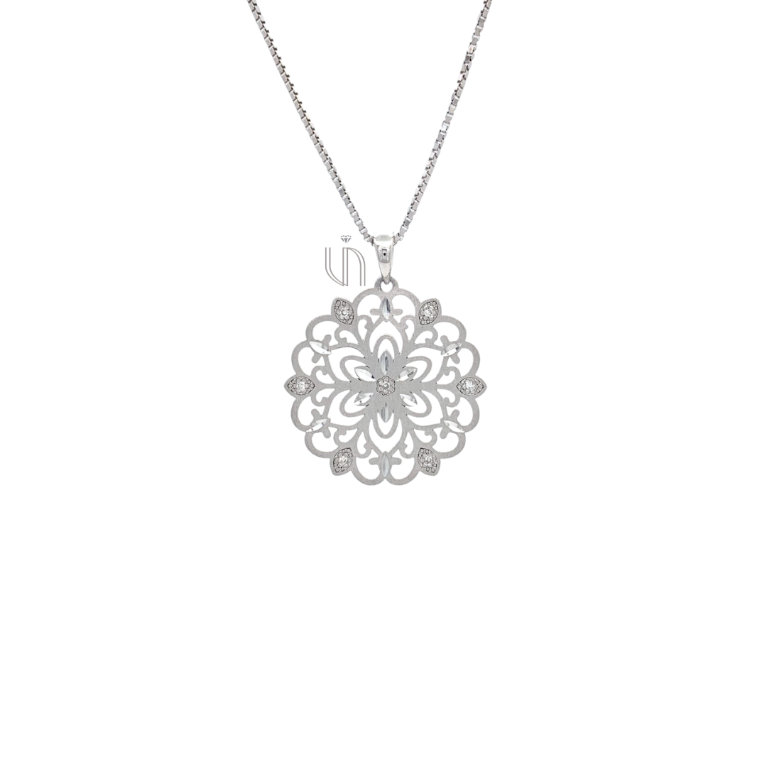 Pingente Mandala em Ouro Branco 18k com Diamantes