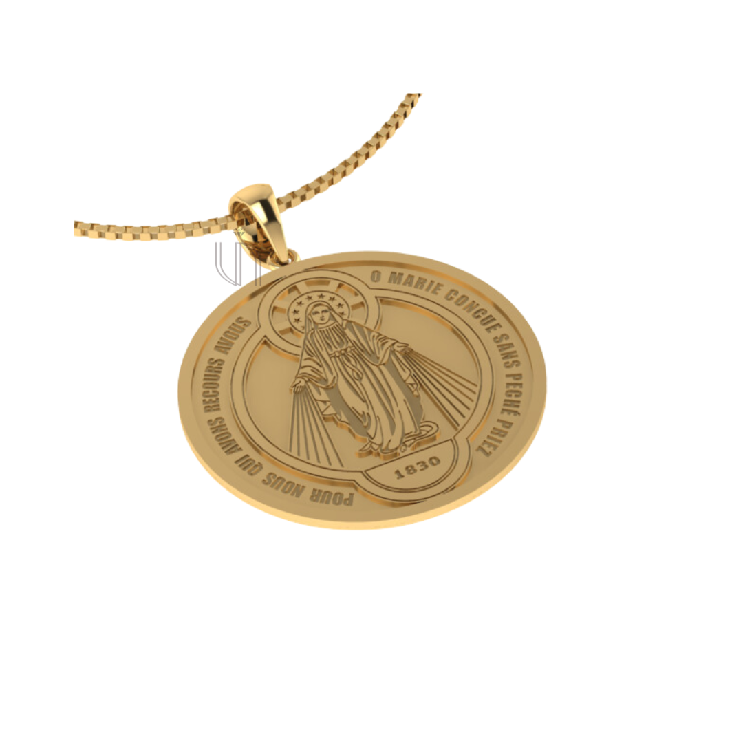 Medalha Nossa Senhora das Graças Frente e Verso em Ouro Amarelo 18k