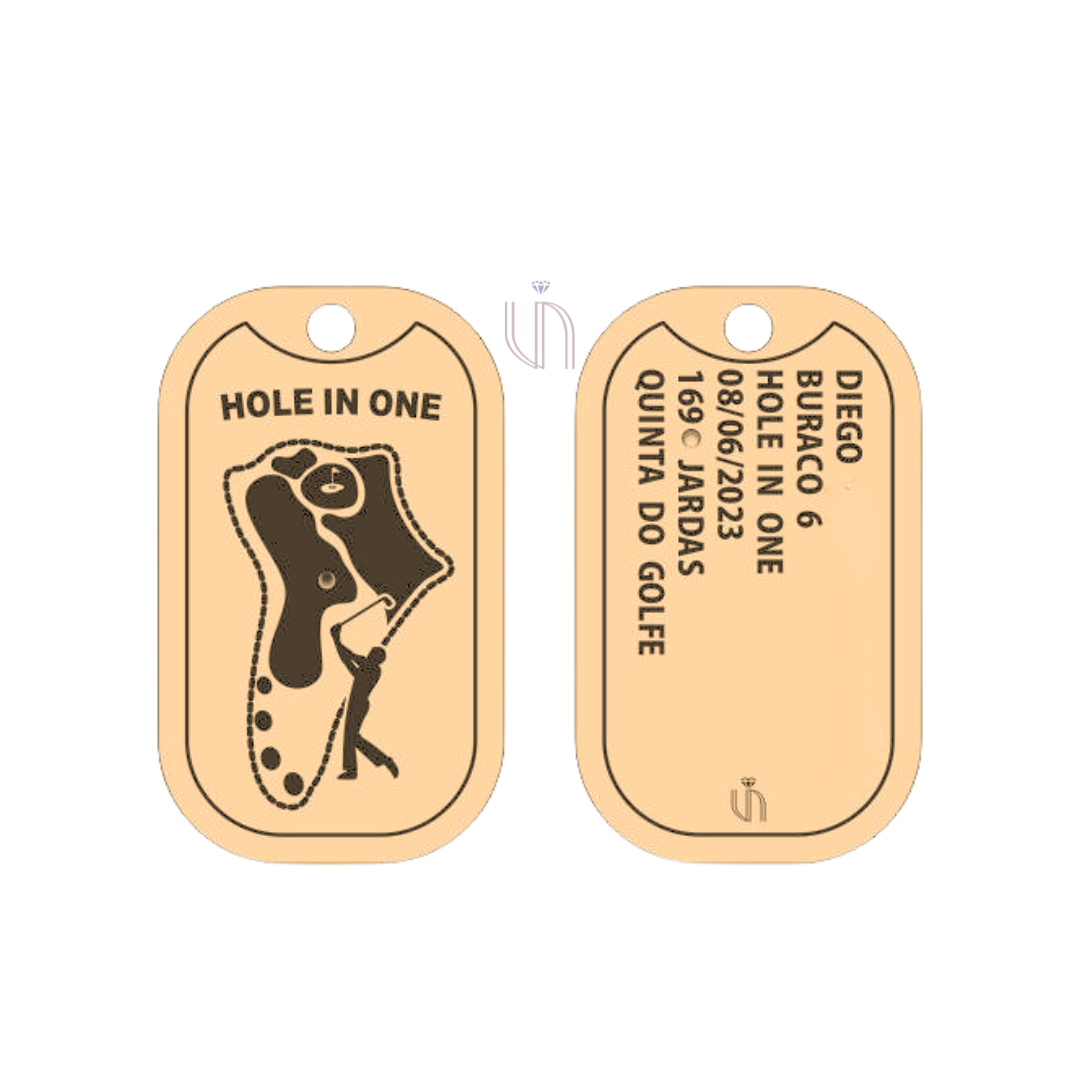 Placa Dog Tag Hole in One em Ouro 18k