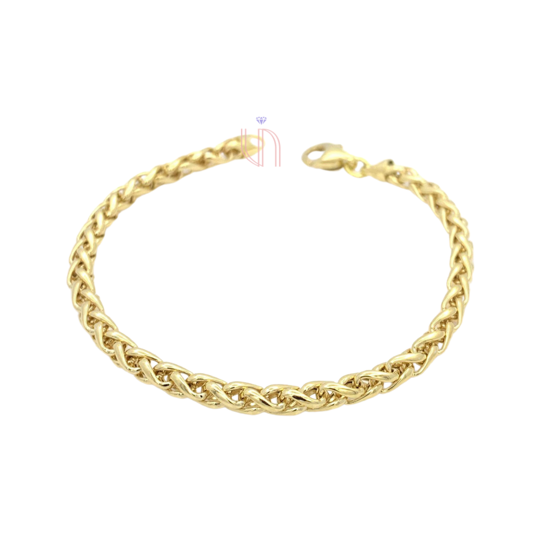 Pulseira Oca Malha Palmeira 17cm em Ouro Amarelo 18k