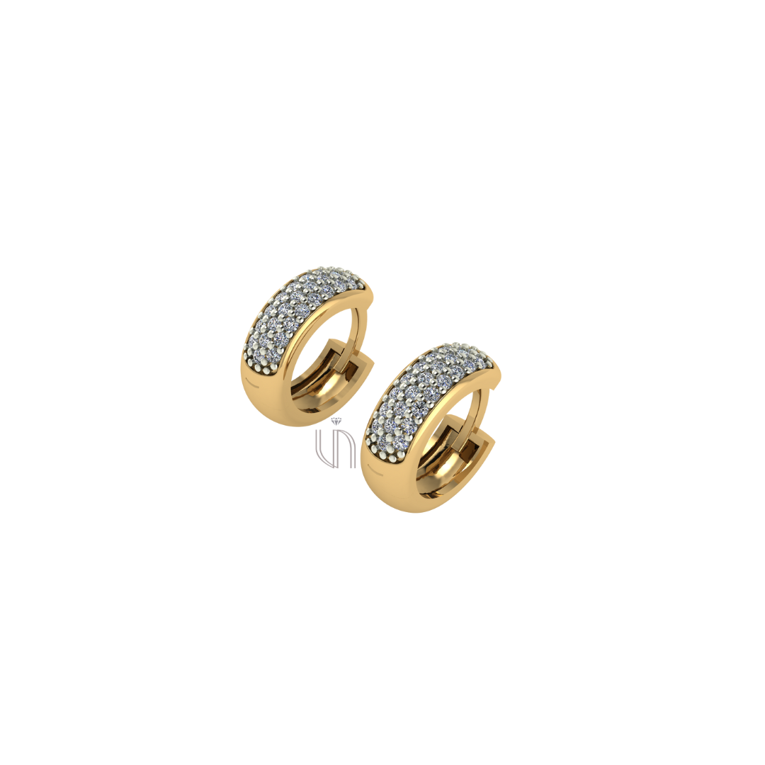 Brinco de Argola M em Ouro Amarelo 18k com 50 Diamantes