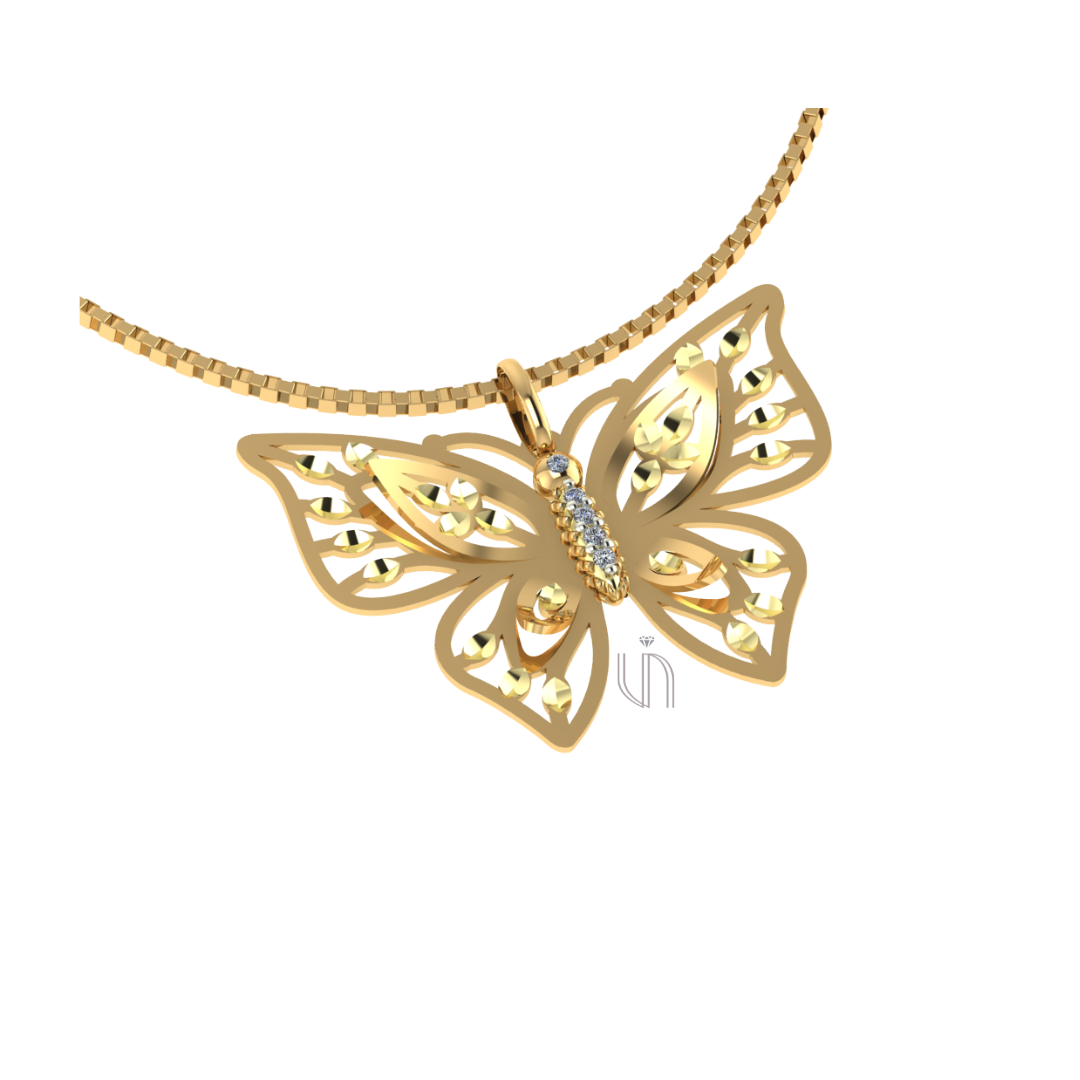 Pingente Borboleta Vazada Ouro Amarelo 18k com Diamantes