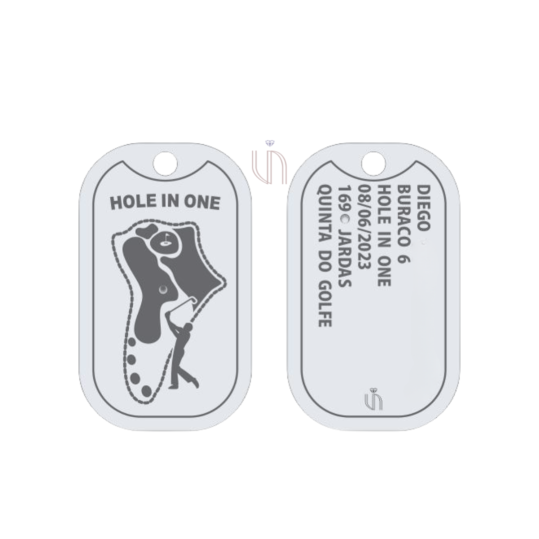 Placa Dog Tag Hole in One em Prata 925