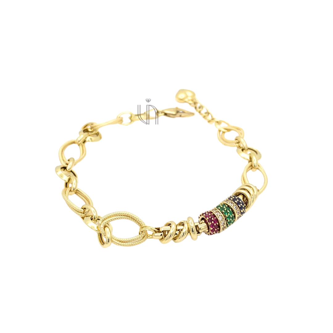 Pulseira com Berloques de Zircônia em Ouro Amarelo 18k