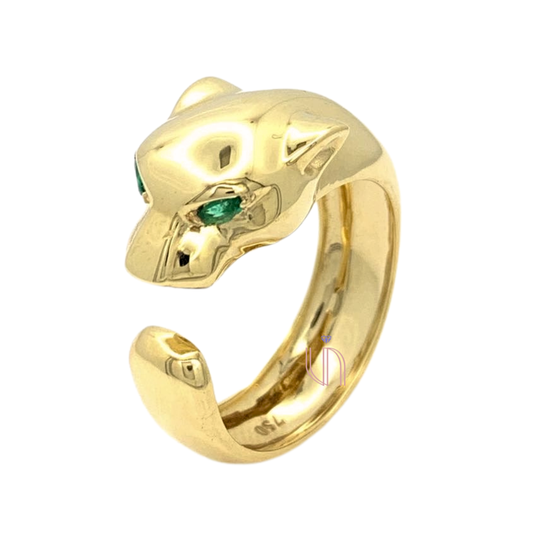 Anel Pantera Ouro Amarelo 18k com Esmeraldas