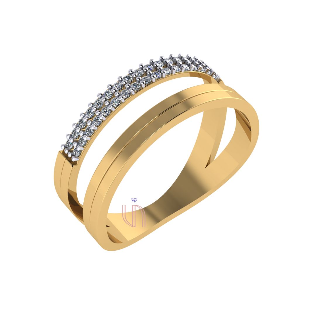 Anel Duplo em Ouro Amarelo 18k com Diamantes