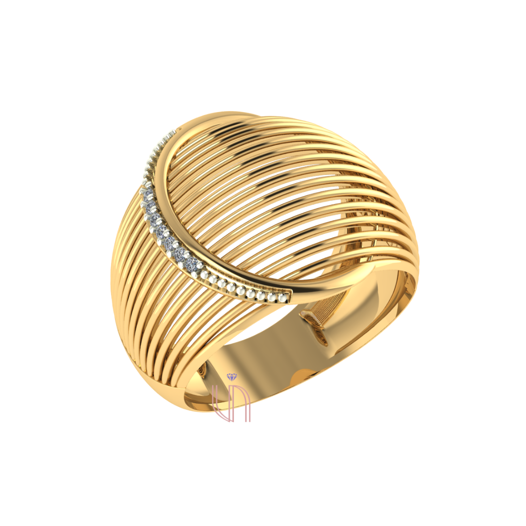 Anel Brisa Abaulado com 7 Diamantes em Ouro Amarelo 18k