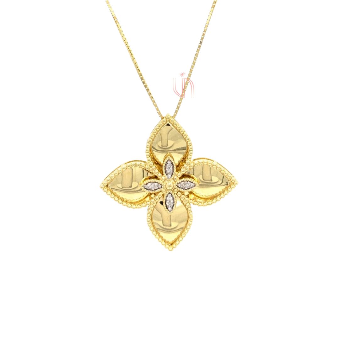 Pingente Flor Espelhada Daphne Grande em Ouro Amarelo 18k com Diamantes