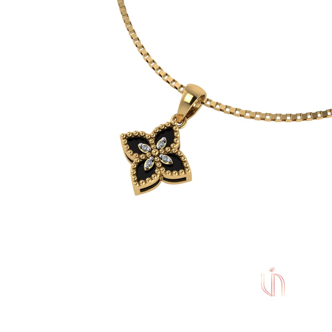 Pingente Daphne Pequeno em Ouro Amarelo 18k com Diamantes e Onix