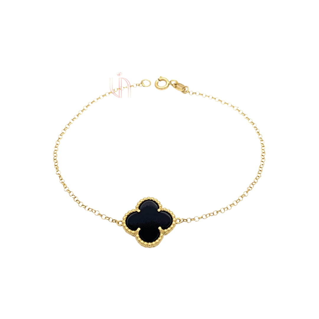 Pulseira Trevo com Onix em Ouro Amarelo 18k