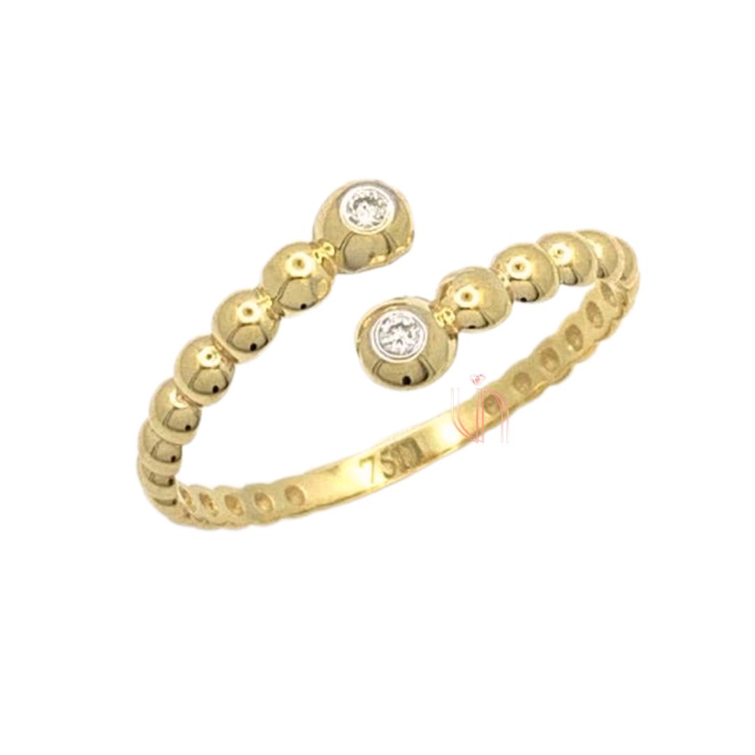 Anel Bubble Aro Aberto em Ouro Amarelo 18k com 2 Diamantes