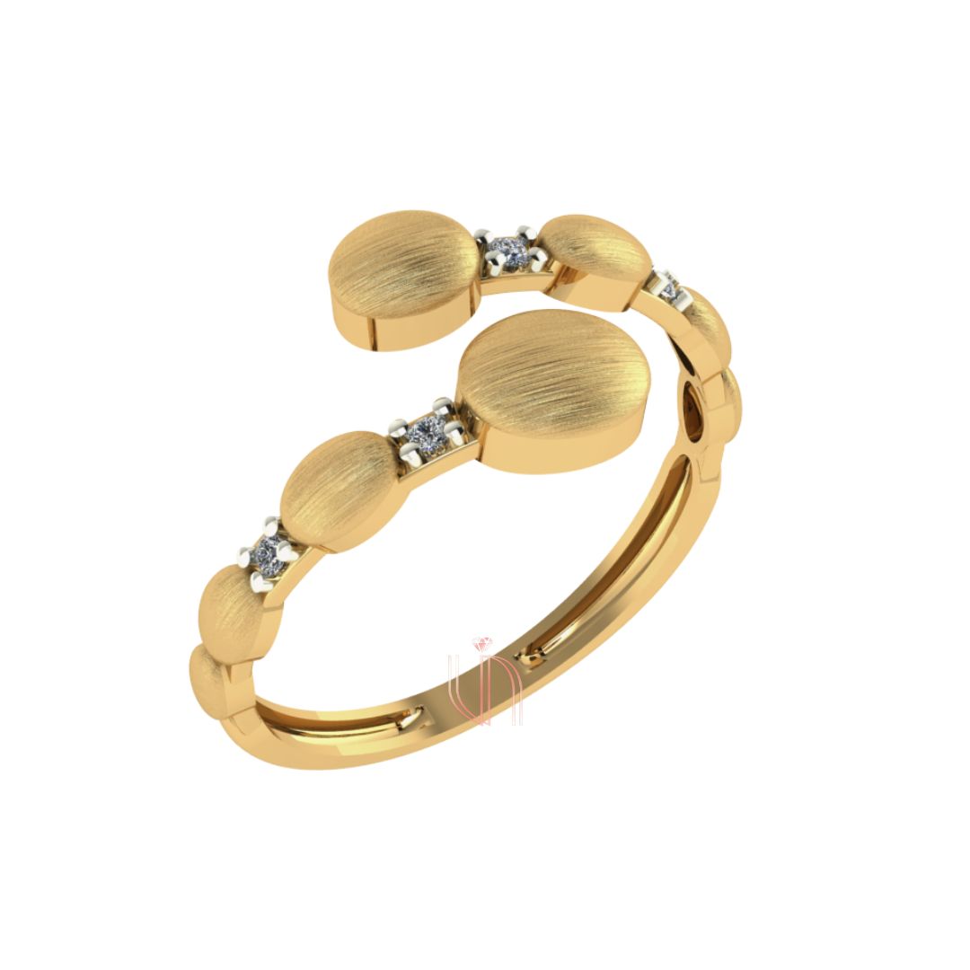 Anel Bubble Aro Aberto Fosco em Ouro Amarelo 18k com Diamantes