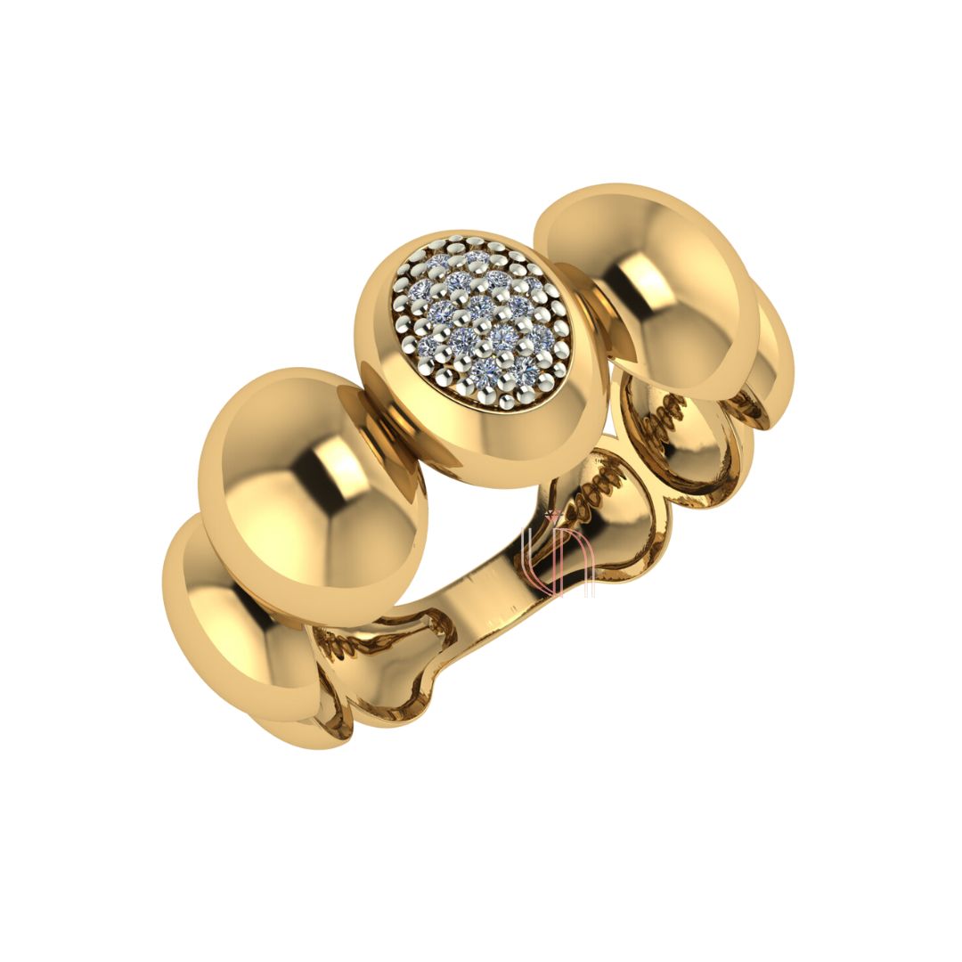 Anel Bubble Gomos Ovais em Ouro Amarelo 18k com Diamantes