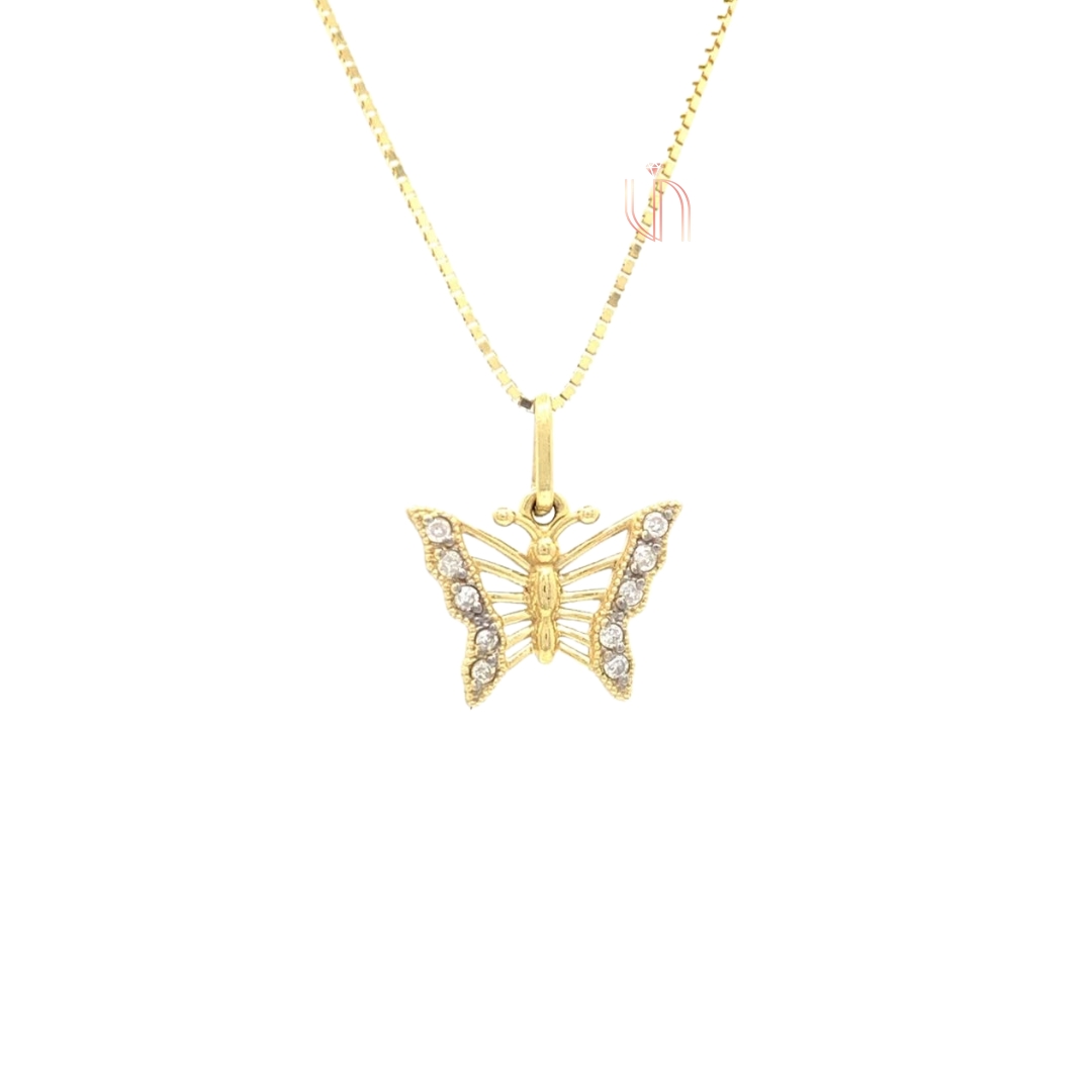 Pingente Borboleta Ouro Amarelo 18k com Diamantes