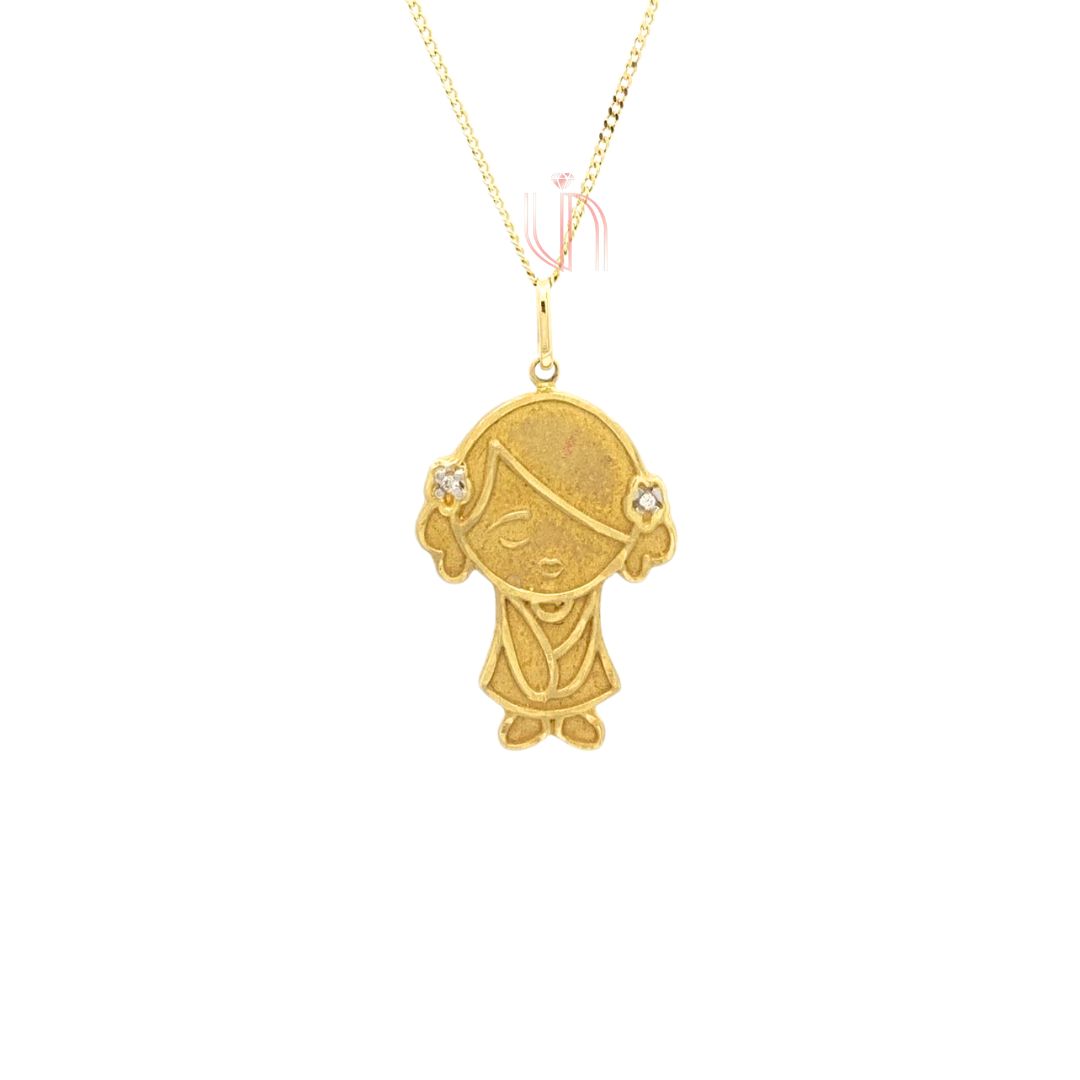 Pingente Menina Em Ouro Amarelo 18k com diamantes