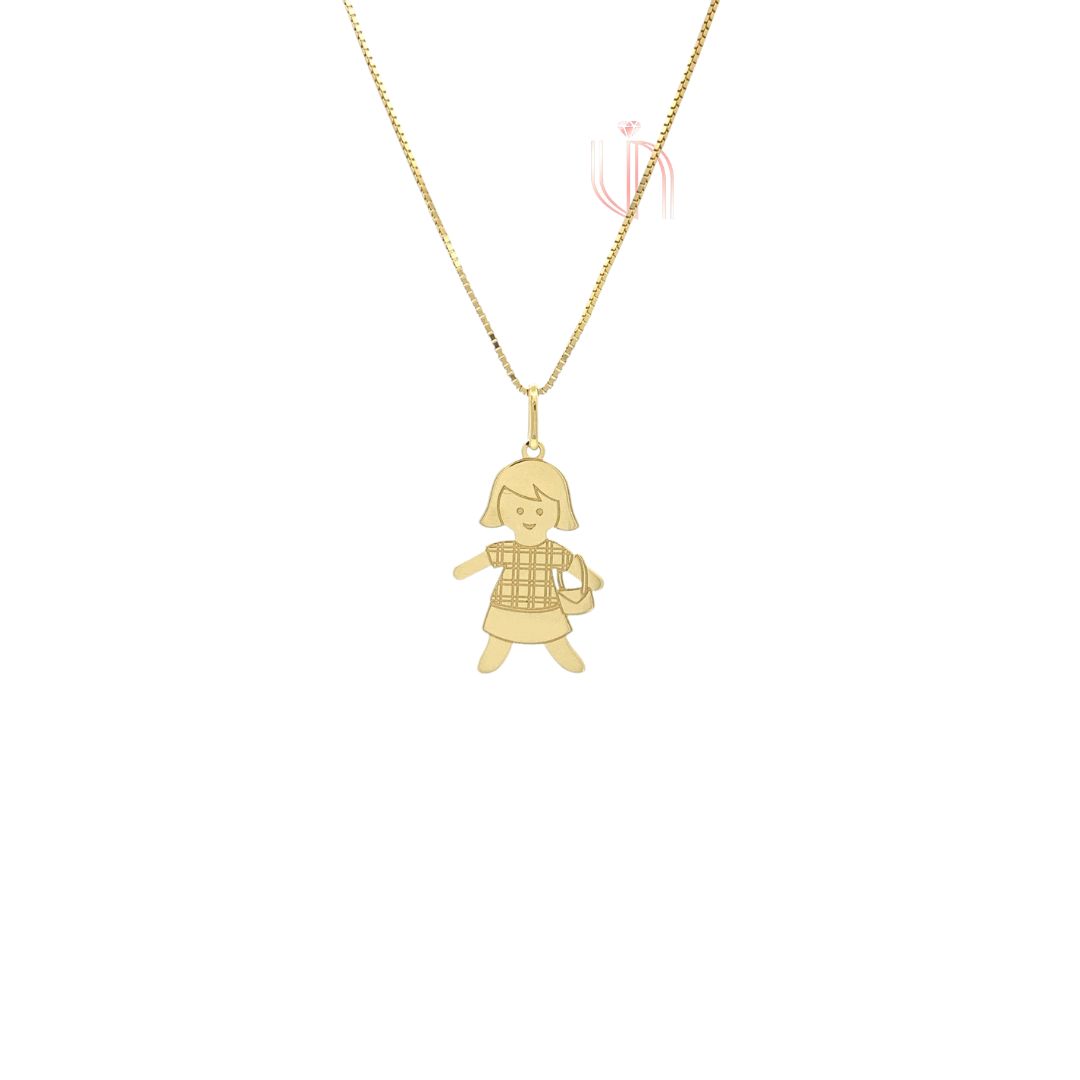 Pingente Laser Menina com Bolsa em Ouro Amarelo 18k