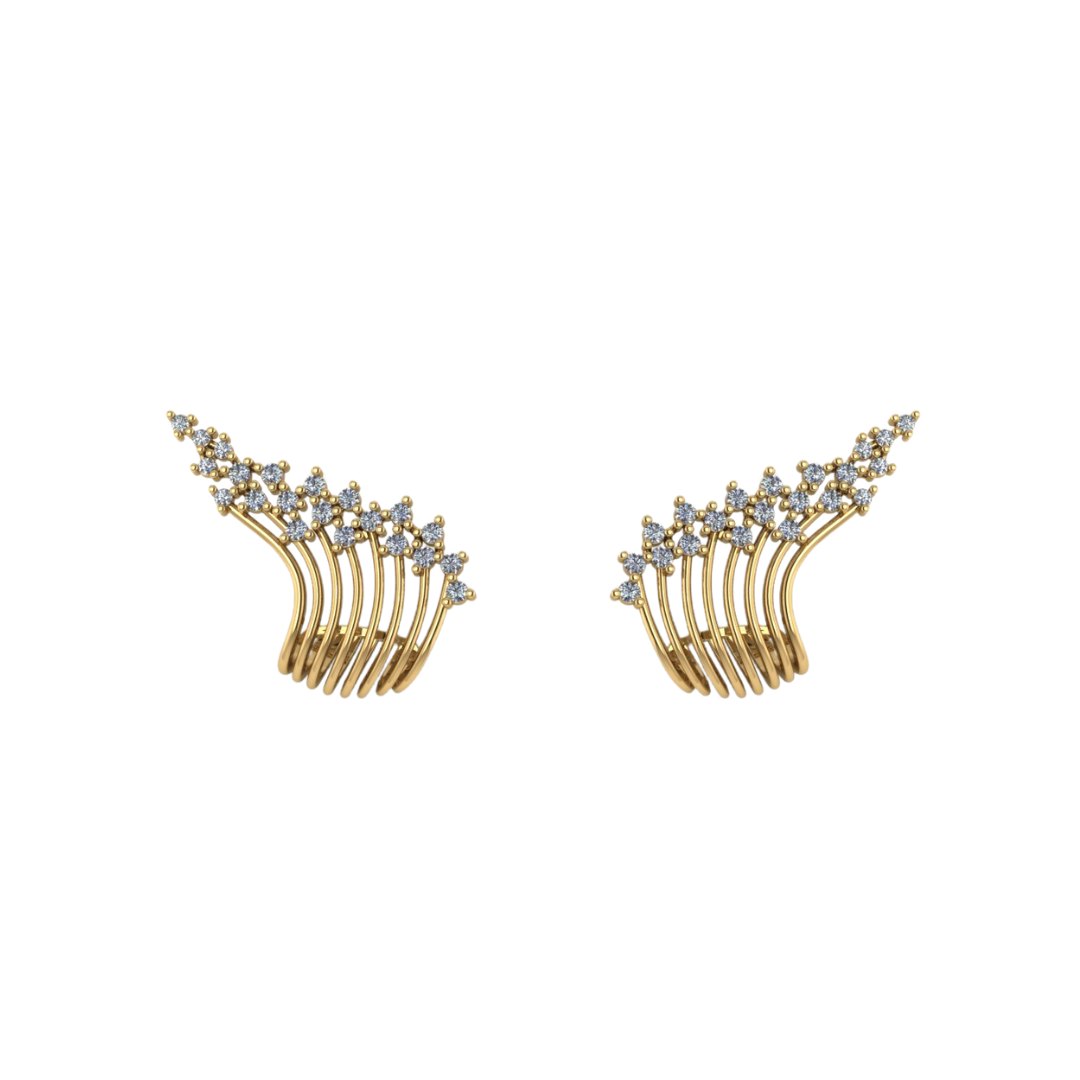 Ear Cuff Fios com Zircônias em Ouro Amarelo 18k